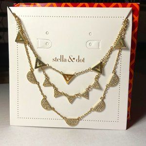 Stella & Dot Pave Chevron Triple Strand Gold Tone Rhinestones Necklace